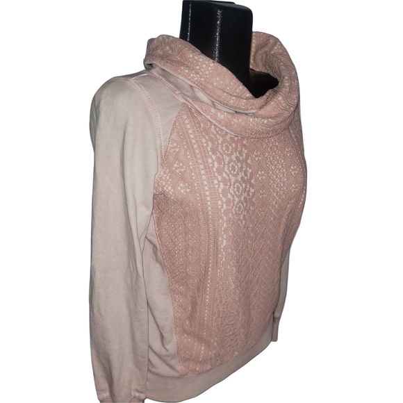 Garcia Jeans Pink Cowl Neck Lace Overlay Sweatshirt XS - Picture 2 of 6